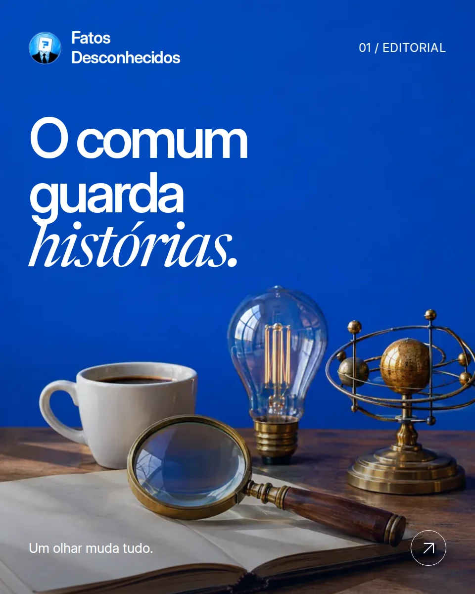 Composição editorial de Fatos Desconhecidos: pergunta e fotografia em azul.