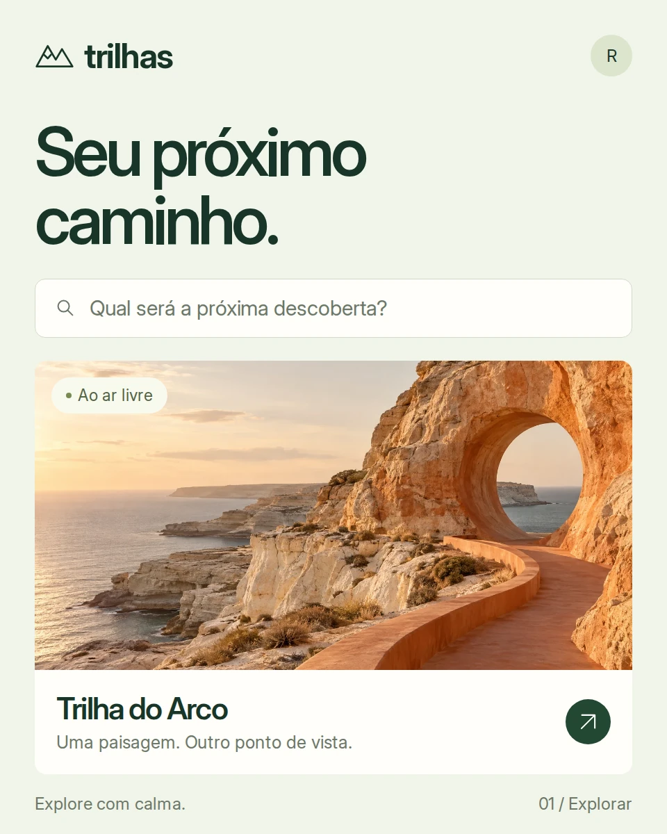 Trilhas: interface para descobrir percursos e explorar a paisagem costeira.